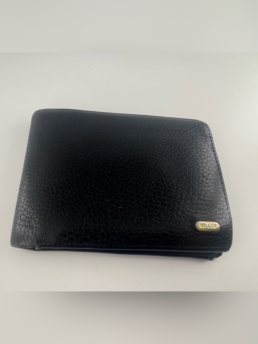 Bally Bifold Black Leather Wallet Coin Pocket Black Pebbled Leather AUTHENTIC